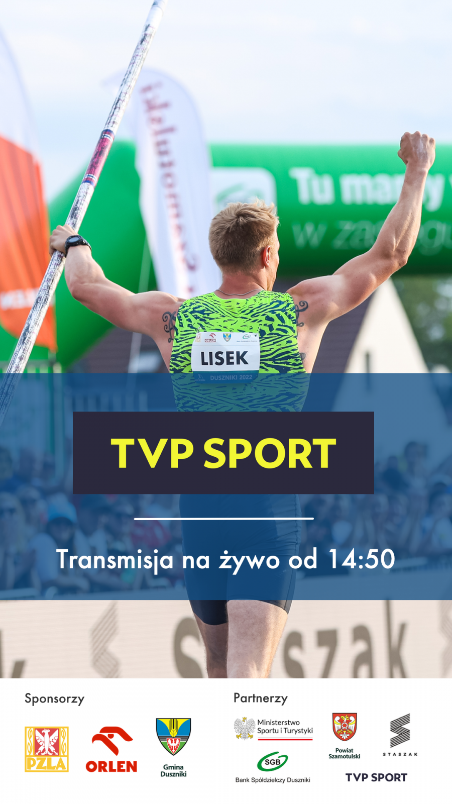 plakat informujący o transmisji w TVP Sport 