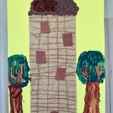 Gabriela Wawrzyniak, lat 6 grupa z Przedszkola nr3 Rzepka w Szamotułach wykonała pracę która przedstawia Wieżę Ciśnień w Szamotułach